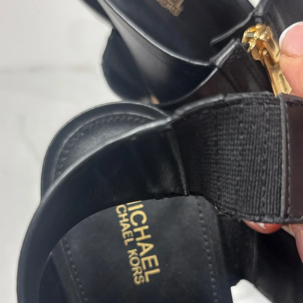 MICHAEL Michael Kors Black Platform Sandal with Gold Zip